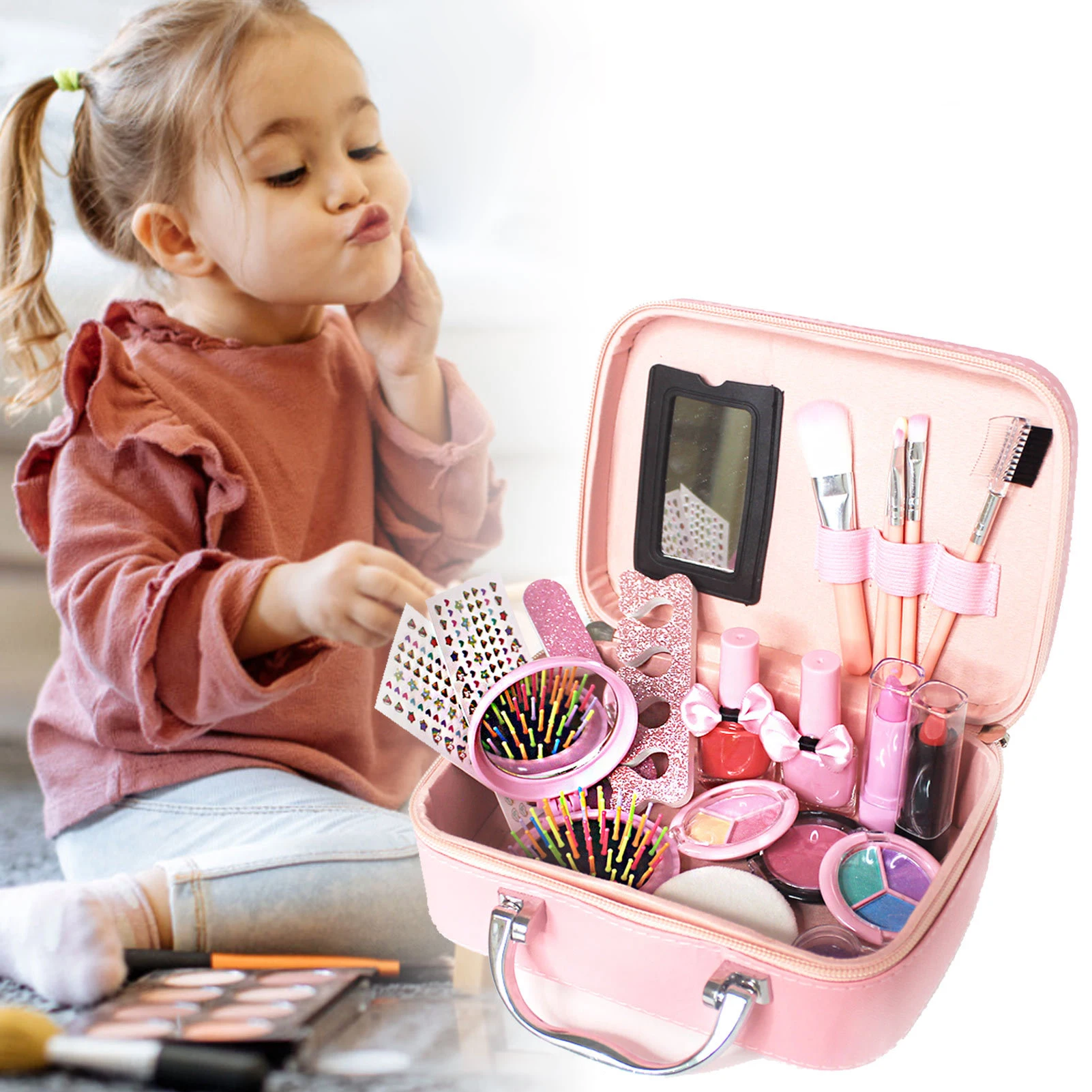 Kids Pretend Makeup Kit Set For Girls Gifts Children Early Learning Washable Safe Non-Toxic Play House Toy With Cosmetic Bag Box 
Kids Pretend Makeup Kit Set For Girls Gifts Children Early Learning Washable Safe Non-Toxic Play House Toy With Cosmetic Bag Box