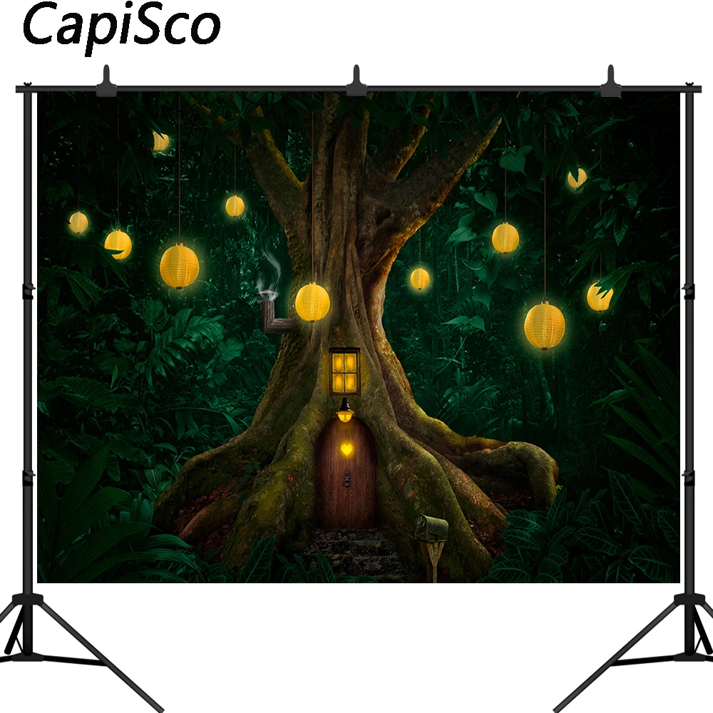 

Capisco Fairytale Enchanted Forest Backdrop Tree House Photography Background Baby Birthday Banner Photo Booth Studio Props