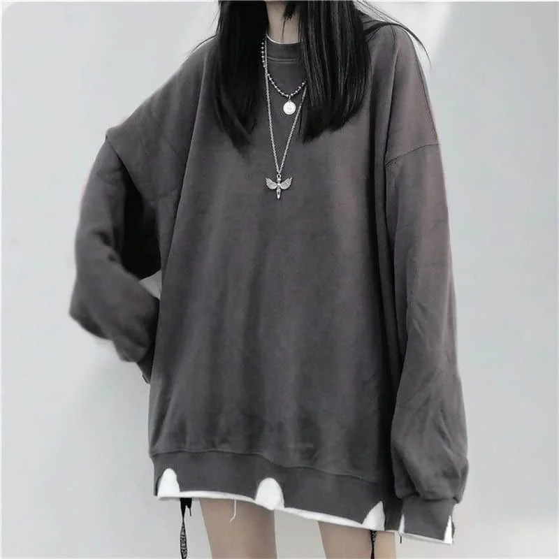 2021 Autumn Fake 2 Pieces Loose Pullover Thin Hoodies Women Ripped Hole Oversized Round-Neck Sweatshirt Drop Shoulder Outwear
2021 Autumn Fake 2 Pieces Loose Pullover Thin Hoodies Women Ripped Hole Oversized Round-Neck Sweatshirt Drop Shoulder Outwear