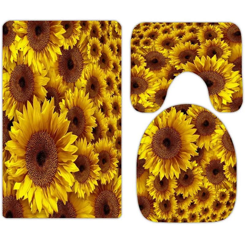 Flower theme sunflower 3-piece bathroom carpet, U-shaped cushion, non-slip goose down toilet seat, washable
Flower theme sunflower 3-piece bathroom carpet, U-shaped cushion, non-slip goose down toilet seat, washable
