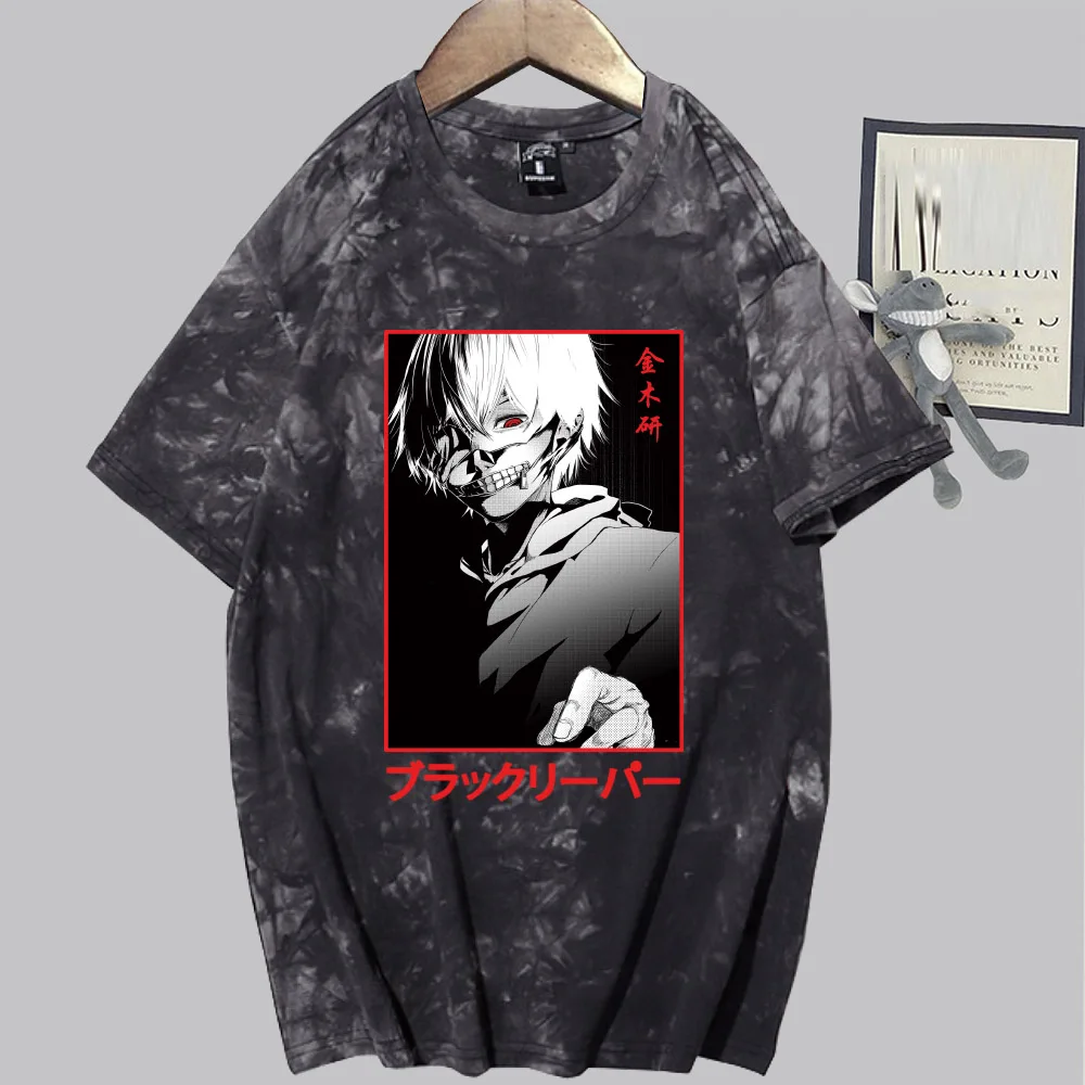 Аниме Токийский Гуль футболка мода короткий рукав О-образный вырез галстук краска Uniex 
Аниме Токийский Гуль футболка мода короткий рукав О-образный вырез галстук краска Uniex