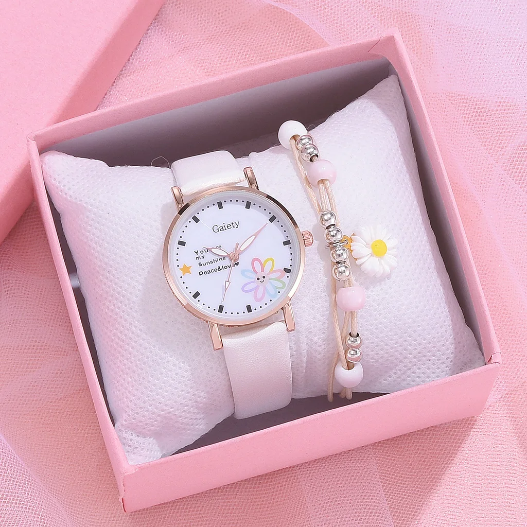 Fashion Women Leather Watches 2PCS With Bracelet Set Casual Student Flowers Dial Sports Dress Wristwatch Reloj Mujer
Fashion Women Leather Watches 2PCS With Bracelet Set Casual Student Flowers Dial Sports Dress Wristwatch Reloj Mujer