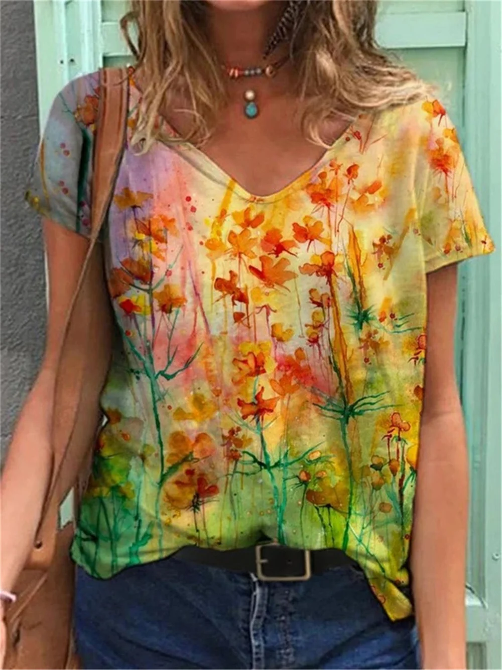 Women T Shirts V Neck Element Doodle Flower Digital Printing Summer Casaul Cotton Clothes Pullover Short Sleeve White Ladies Tee
Women T Shirts V Neck Element Doodle Flower Digital Printing Summer Casaul Cotton Clothes Pullover Short Sleeve White Ladies Tee