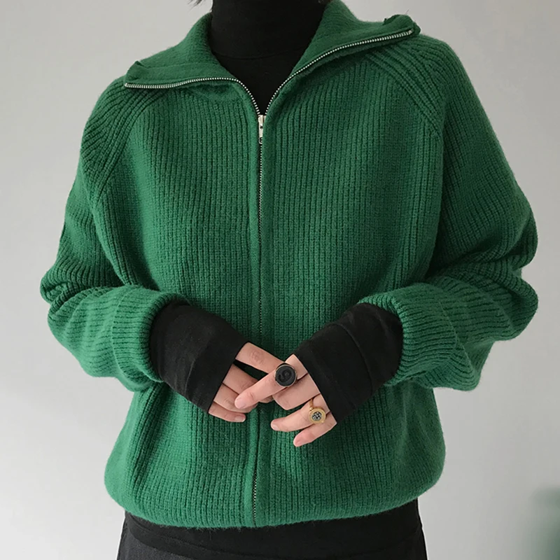Autumn Winter Oversize Women's Cardigan Knitted Sweater Coat Zipper Jackets Long Sleeve Warm Loose Casual Green Sweater Women 
Autumn Winter Oversize Women's Cardigan Knitted Sweater Coat Zipper Jackets Long Sleeve Warm Loose Casual Green Sweater Women