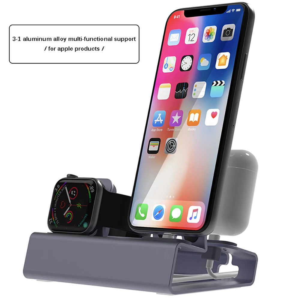 Новинка алюминиевая зарядная док станция 3 в 1 для iPhone X XR XS Max 8 7 Apple Watch Держатель