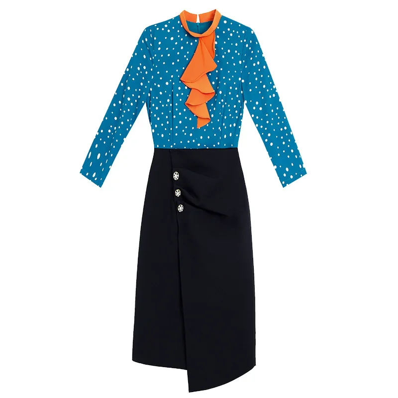 2021 Early Spring Dress Waist Slimming Elegant Ruffle Stand Collar Irregular Stitching 3/4 Sleeve Skirt Woman Skirts
2021 Early Spring Dress Waist Slimming Elegant Ruffle Stand Collar Irregular Stitching 3/4 Sleeve Skirt Woman Skirts