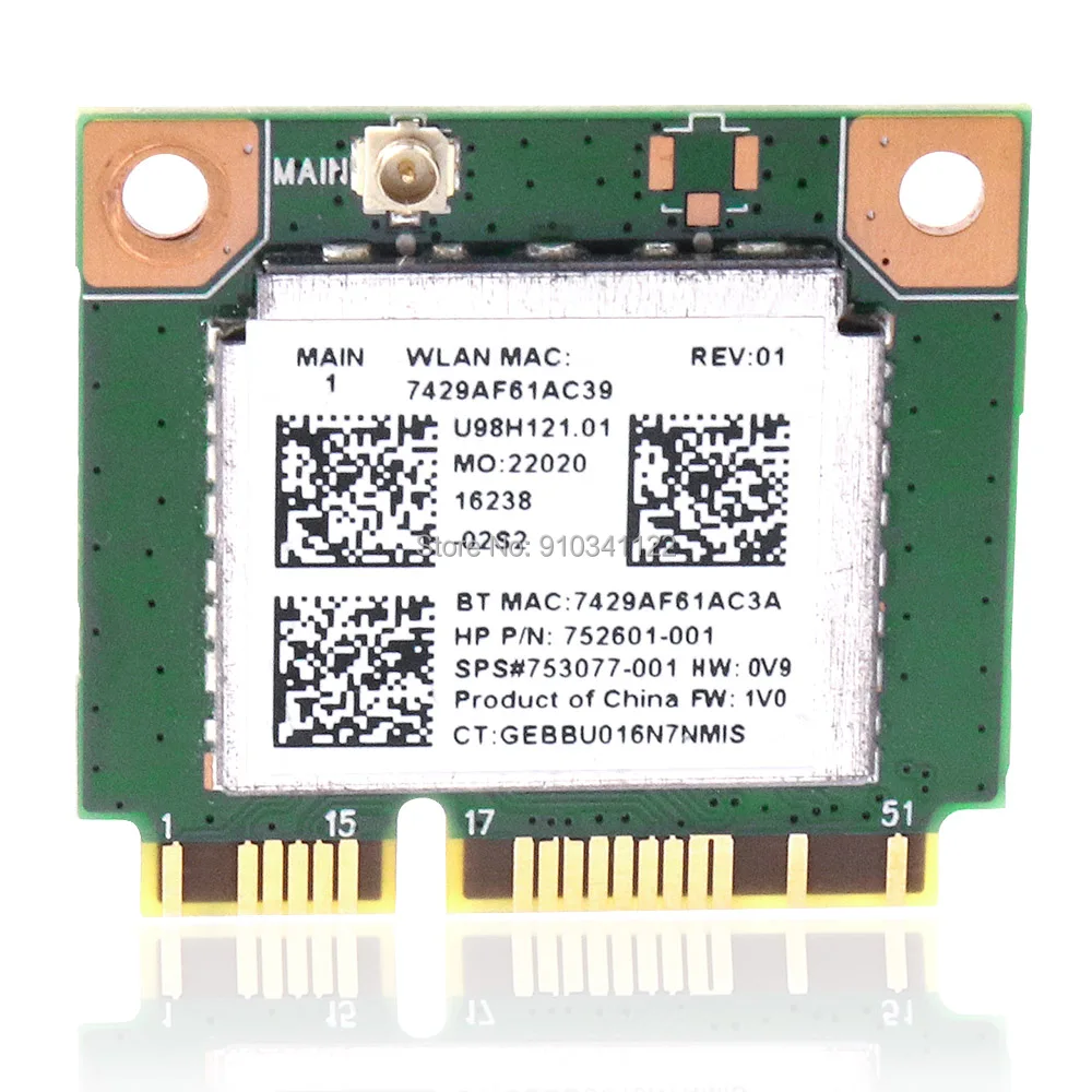 Фото Realtek RT8723BE 802.11bgn 1x1 Wi Fi + BT4.0 комбинированный адаптер 150 Мбит/с 752601 001 753077 для HP 250 G3 WLAN