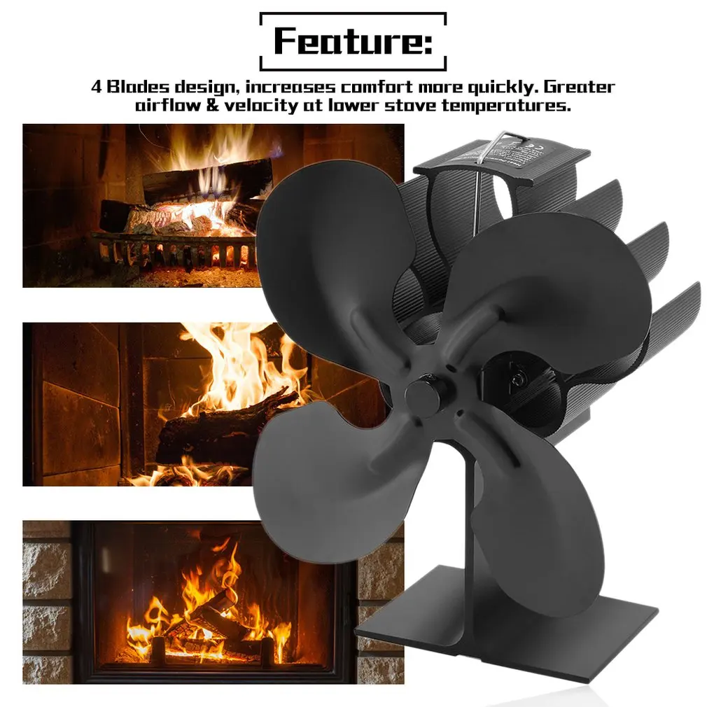 Black Fireplace 4-Blade Heat Powered Stove Fan Log Wood Burner Eco Friendly Quiet Fan Home Efficient Heat Distribution 
Black Fireplace 4-Blade Heat Powered Stove Fan Log Wood Burner Eco Friendly Quiet Fan Home Efficient Heat Distribution