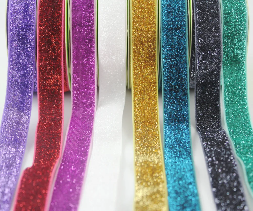 

10 yards 3/8'' 9mm colorful elastic stretch glitter velvet ribbon metallic webbing decoration tape（17 colors）
