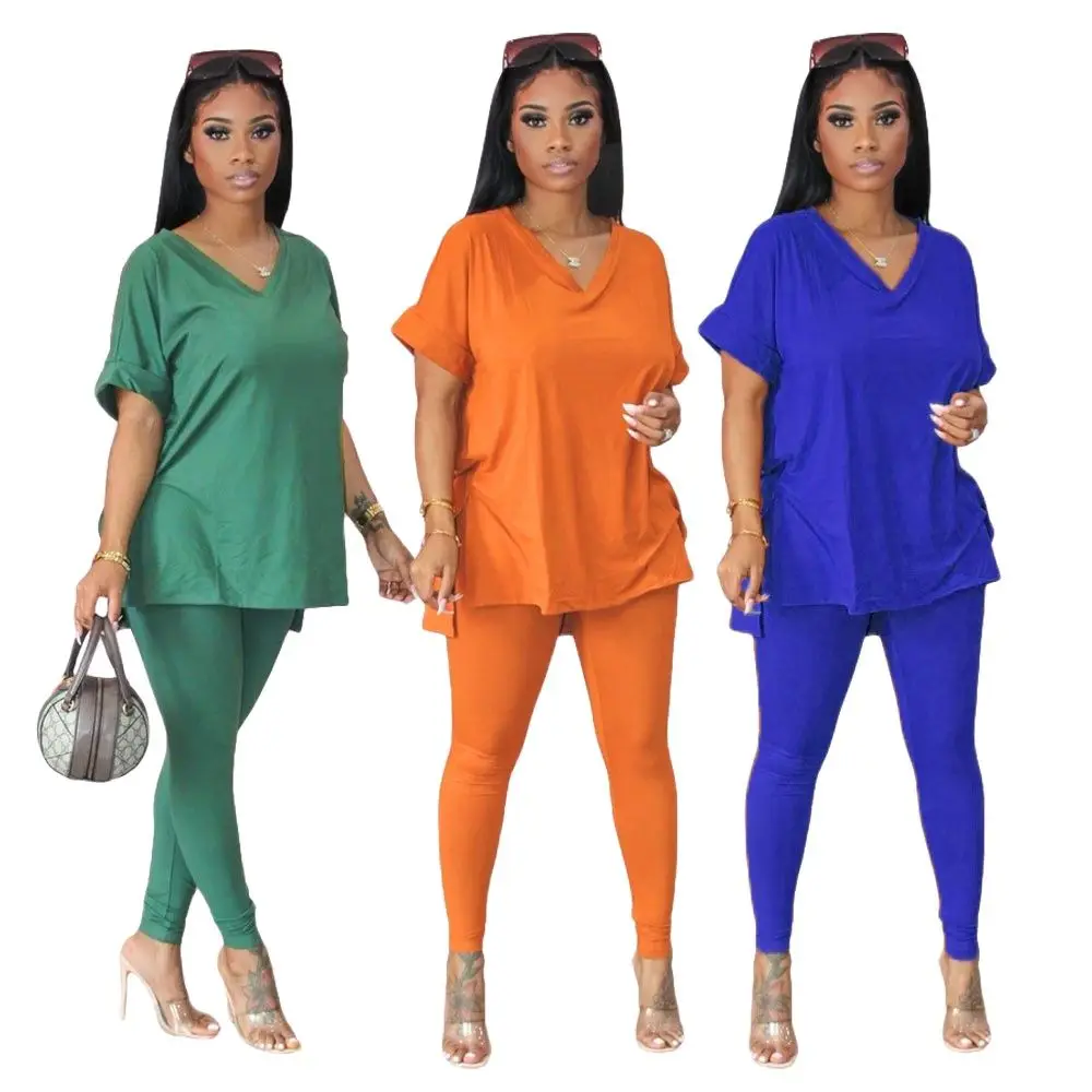 2021 European and American women's summer new two piece V-neck solid color loose Short Sleeve Top + pencil pants casual suit
2021 European and American women's summer new two piece V-neck solid color loose Short Sleeve Top + pencil pants casual suit