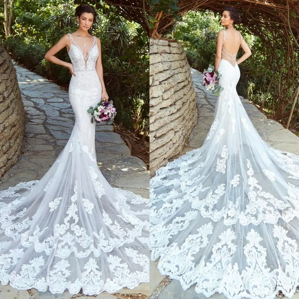 Romantic Wedding Dress 2020 Deep V Neck Lace Beaded Appliqued Mermaid Wedding Dress Customize Vestidos De Novia Backless
Romantic Wedding Dress 2020 Deep V Neck Lace Beaded Appliqued Mermaid Wedding Dress Customize Vestidos De Novia Backless