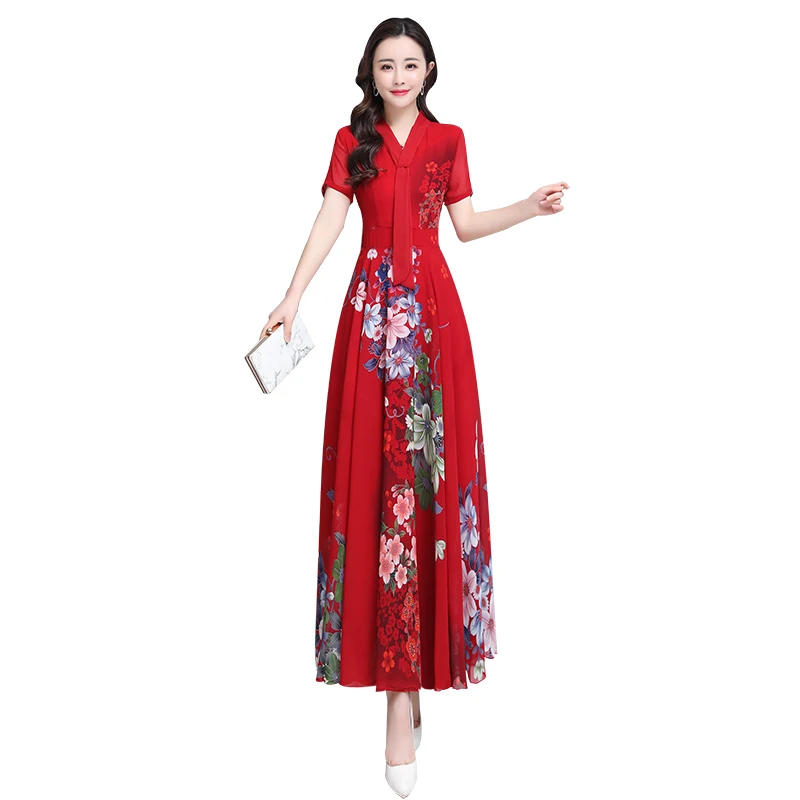 2021 Chiffon Dress Women Elegant Chinese Style Print Short Sleeve V Tie Clothes Blue Red Plus Size Spring Summer
2021 Chiffon Dress Women Elegant Chinese Style Print Short Sleeve V Tie Clothes Blue Red Plus Size Spring Summer