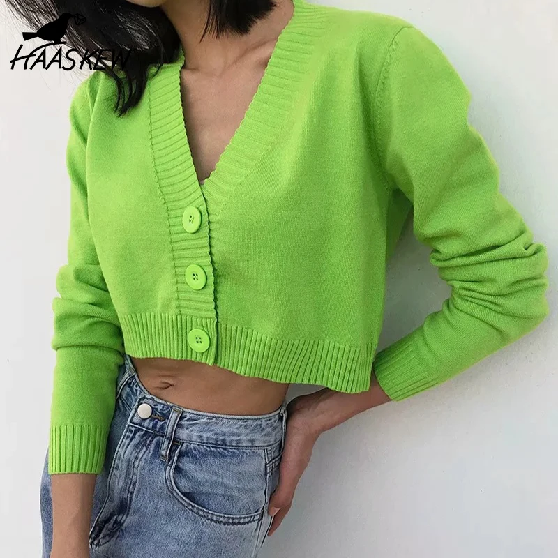 HAASKEW V-Neck Knitted Cardigans Sweaters Women Long Sleeve Single Breasted Knitwear Fall Lady Sweet Warm Crop Sweater Coat
HAASKEW V-Neck Knitted Cardigans Sweaters Women Long Sleeve Single Breasted Knitwear Fall Lady Sweet Warm Crop Sweater Coat