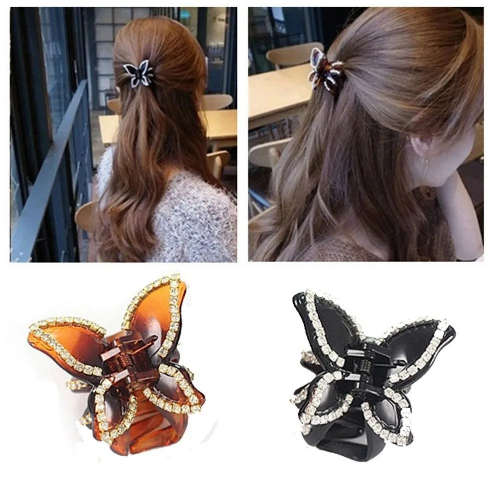 Фото Женская заколка для волос простая Заколка краб бабочка модная черная Шпилька