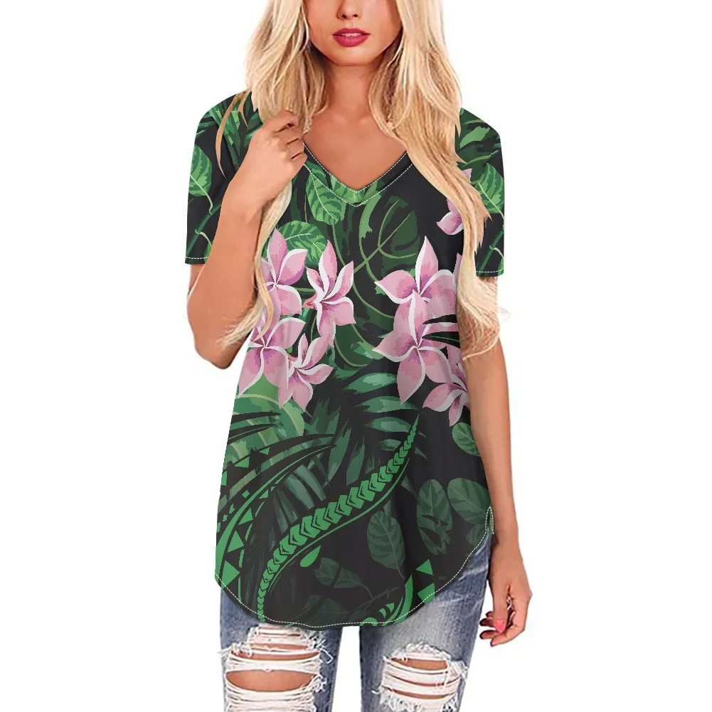 Polynesian Tribal Plumeria Short Sleeve Women T Shirt Green Hawaii Women V-neck T Shirts Casual Plus Size Lady Clothing Tops
Polynesian Tribal Plumeria Short Sleeve Women T Shirt Green Hawaii Women V-neck T Shirts Casual Plus Size Lady Clothing Tops