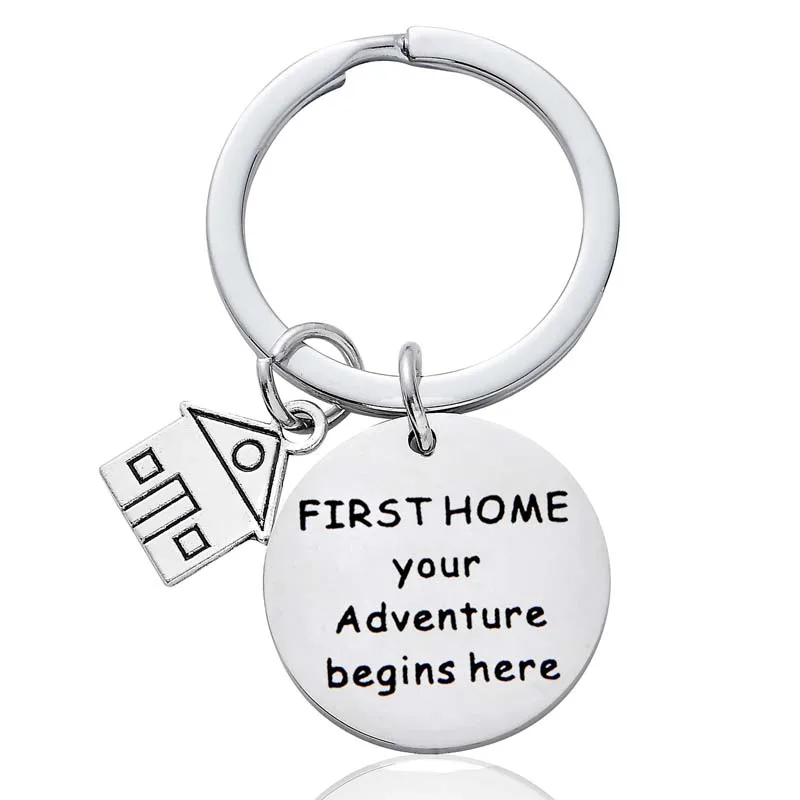 

12PCs First Home Your Adventure Begins Here Keyrings Stainless Steel Keychains Couples Housewarming Gifts For New Home Owner Hot