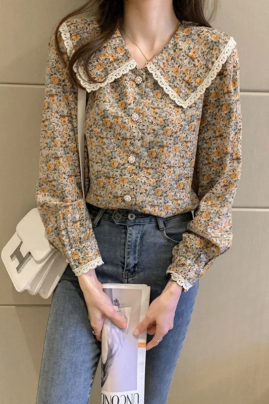 COIGARSAM Vintage Full Sleeve Shirt Womens tops Spring Print Lace Loose Turn-down Collar Women shirts Floral 1770
COIGARSAM Vintage Full Sleeve Shirt Womens tops Spring Print Lace Loose Turn-down Collar Women shirts Floral 1770
