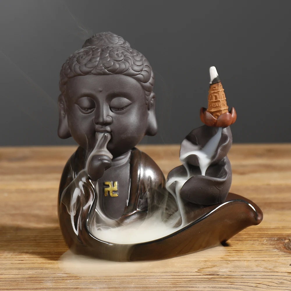 

+20Cones Zen Buddha Statue FengShui Ornaments Handmade White Porcelain Lotus Incense Stick Holder Incense Burner Aromatherapy