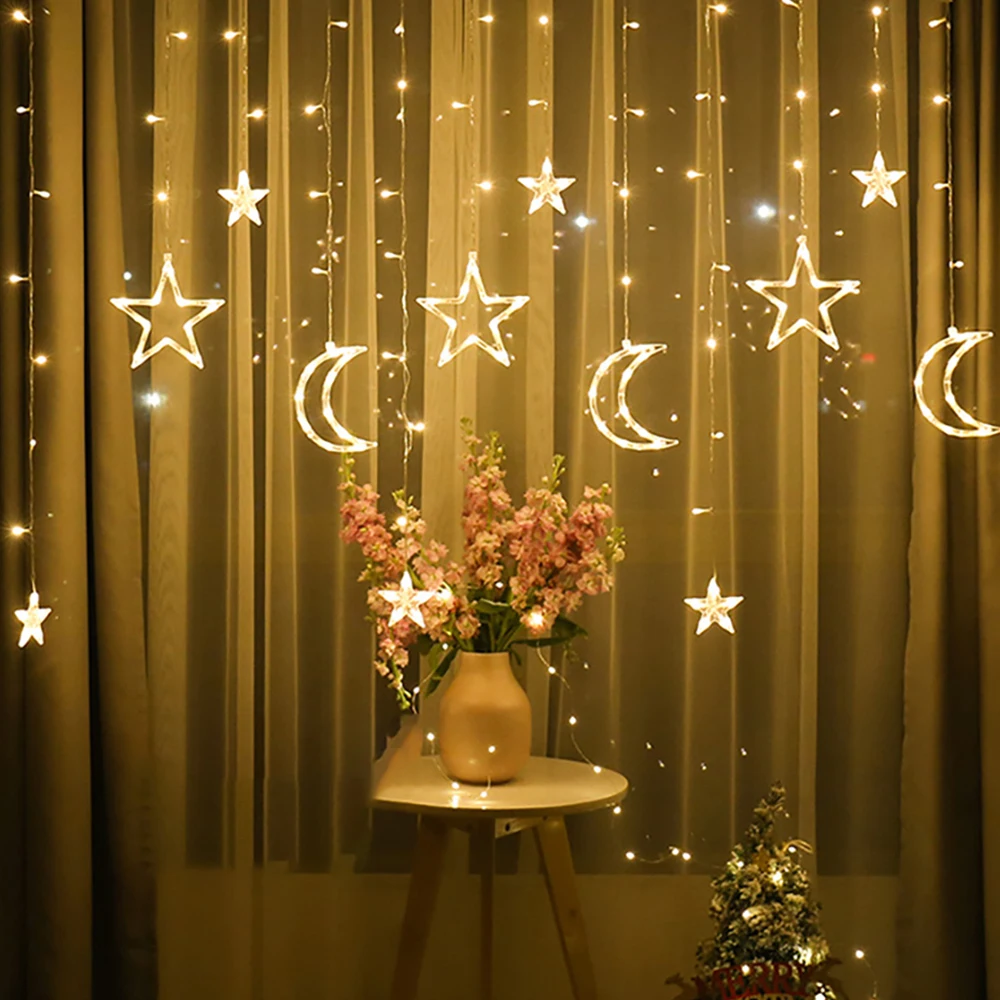 Curtain Light Moon Star Lamp LED Lamp String Garden Romantic Moon Star Lamp String Christmas Decoration for Garden Fairy Lights
Curtain Light Moon Star Lamp LED Lamp String Garden Romantic Moon Star Lamp String Christmas Decoration for Garden Fairy Lights