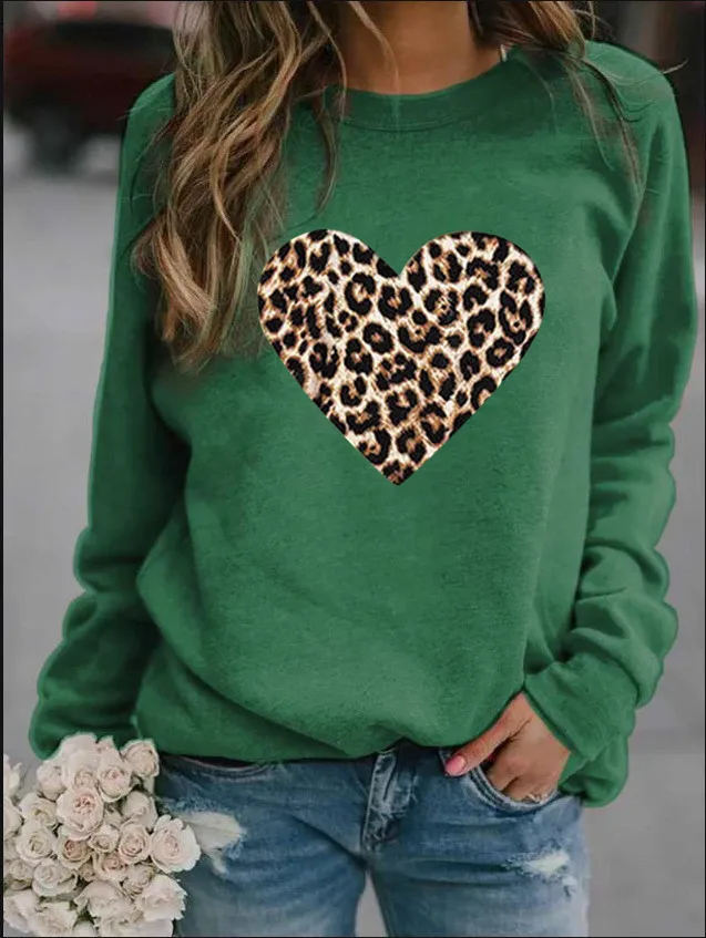 Новинка 2021 женские топы свитер с круглым вырезом и леопардовым принтом Love