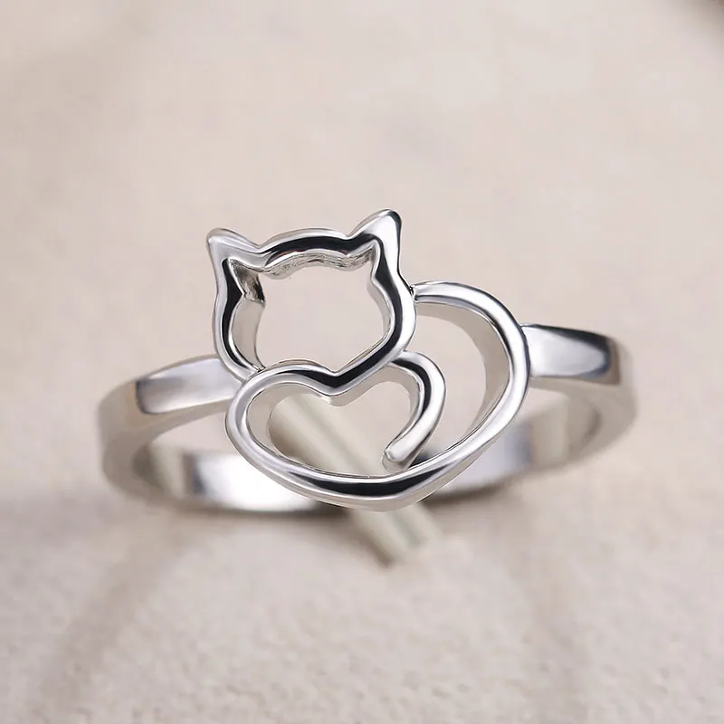 USTAR Lovely Naughty Cat & Heart silver color rings for women Girl animal jewelry finger rings female Party anel bague
USTAR Lovely Naughty Cat & Heart silver color rings for women Girl animal jewelry finger rings female Party anel bague