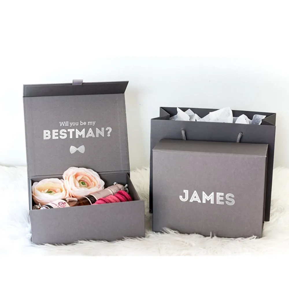

Personalized Foil silver Best Man Proposal Gift Box white Groomsman Proposal Gift Box rose gold cutom Groom Proposal Gift Box