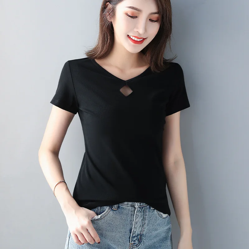 Women Soft Cotton T-shirt V-NECK Solid color Lady Tees Short Sleeve Summer Women's clothing All match Female T-shirts
Women Soft Cotton T-shirt V-NECK Solid color Lady Tees Short Sleeve Summer Women's clothing All match Female T-shirts