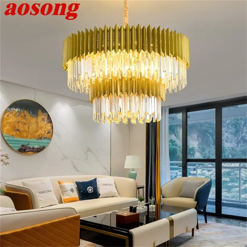 

AOSONG Gold Luxury Chandelier Lamp Postmodern Pendant Light Fixtures Home LED Decorative for Living Dining Room