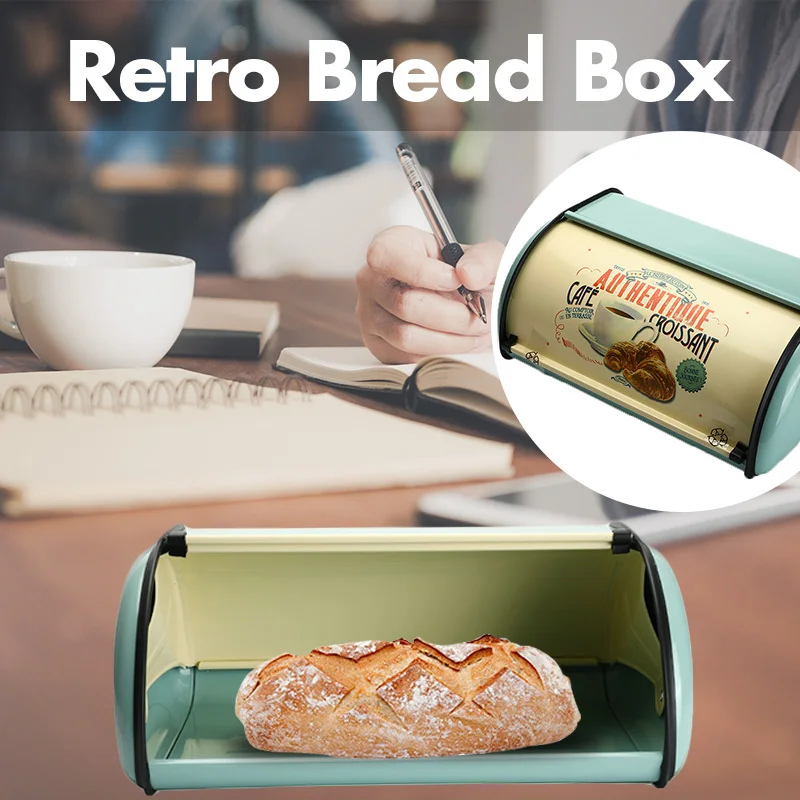 Vintage Bread Box Storage Bin Rollup Top Light Blue Small Powder Coated Bread Iron Snack Boxes Food Containerfor Kitchen
Vintage Bread Box Storage Bin Rollup Top Light Blue Small Powder Coated Bread Iron Snack Boxes Food Containerfor Kitchen