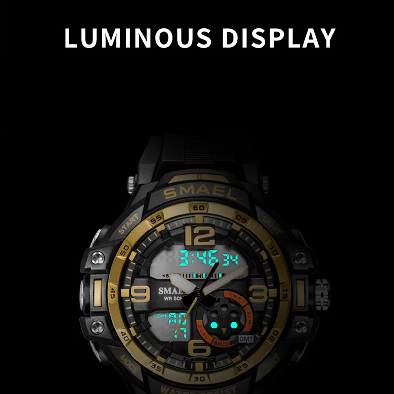 Часы SMAEL 1350B Мужские кварцевые цифровые со светодиодной подсветкой с хронографом