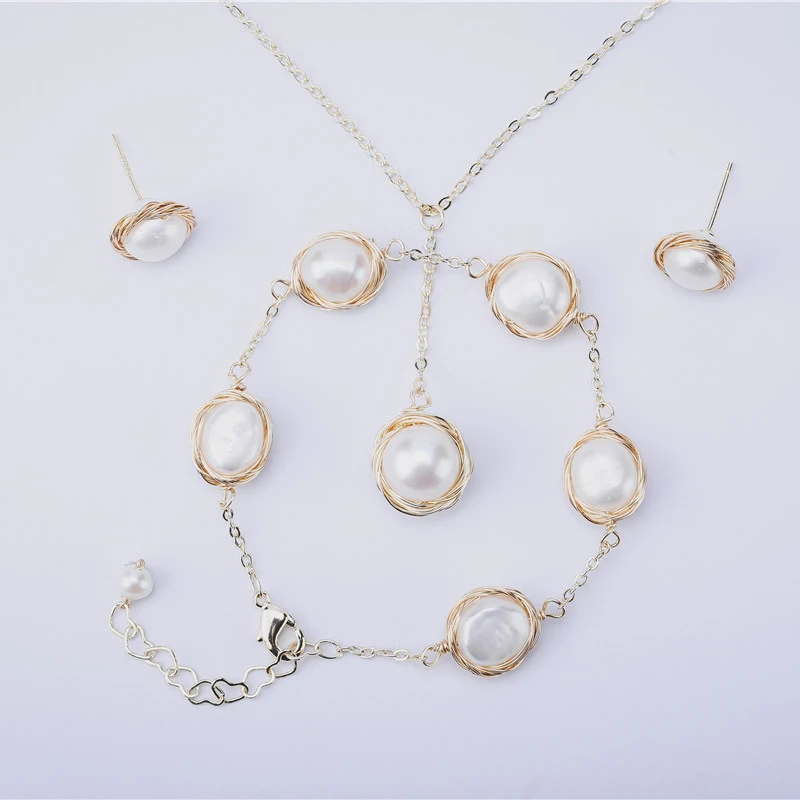 Jewelry Sets for Women Stud Earrings Pendant Necklace Bracelet Wedding Love Gifts Freshwater Pearl Copper Wire Winding 2020 New
Jewelry Sets for Women Stud Earrings Pendant Necklace Bracelet Wedding Love Gifts Freshwater Pearl Copper Wire Winding 2020 New