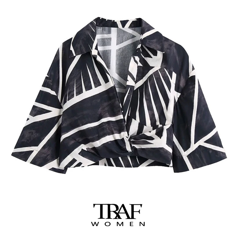 TRAF Women Fashion Printed Crossover Cropped Blouses Vintage Short Sleeve Side Zipper Female Shirts Blusas Chic Tops
TRAF Women Fashion Printed Crossover Cropped Blouses Vintage Short Sleeve Side Zipper Female Shirts Blusas Chic Tops