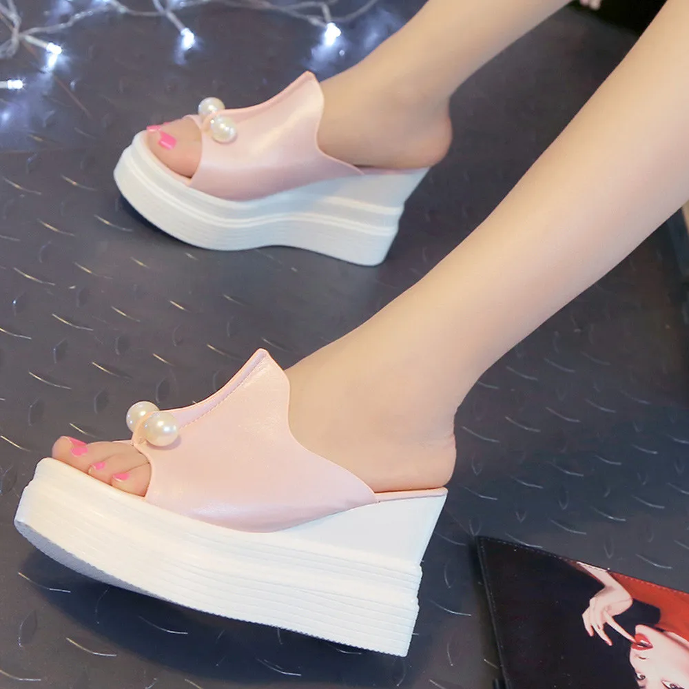 High Quality Women's Slippers Female Ladies Slippers Thick-Bottom Solid Pearl Waterproof Wedge Sandals Peep Toe Slip-on Shoes
High Quality Women's Slippers Female Ladies Slippers Thick-Bottom Solid Pearl Waterproof Wedge Sandals Peep Toe Slip-on Shoes