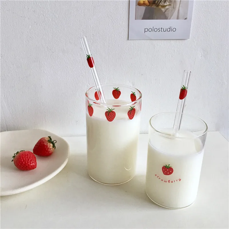 300ml Strawberry Cute Nordic Glass Cup With Straw Creative Transparent Water Cup Student Milk Heat Resistant Glass
300ml Strawberry Cute Nordic Glass Cup With Straw Creative Transparent Water Cup Student Milk Heat Resistant Glass