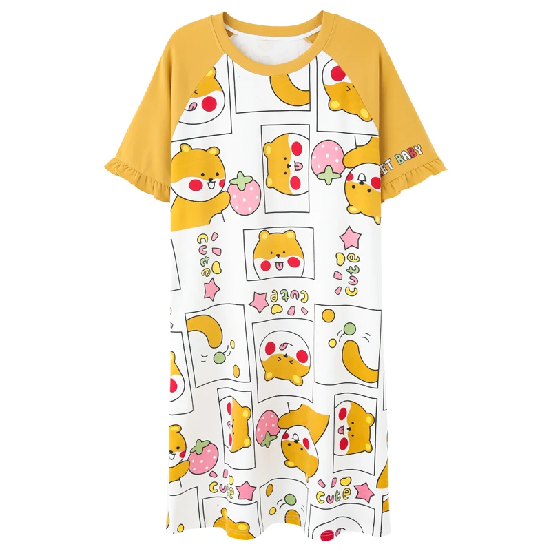 Summer Soft Cotton High Quality Color Matching Nightdress Kawaii Little Milk Dog Cute Round Neck Short Sleeve Ladies Home Wear
Summer Soft Cotton High Quality Color Matching Nightdress Kawaii Little Milk Dog Cute Round Neck Short Sleeve Ladies Home Wear