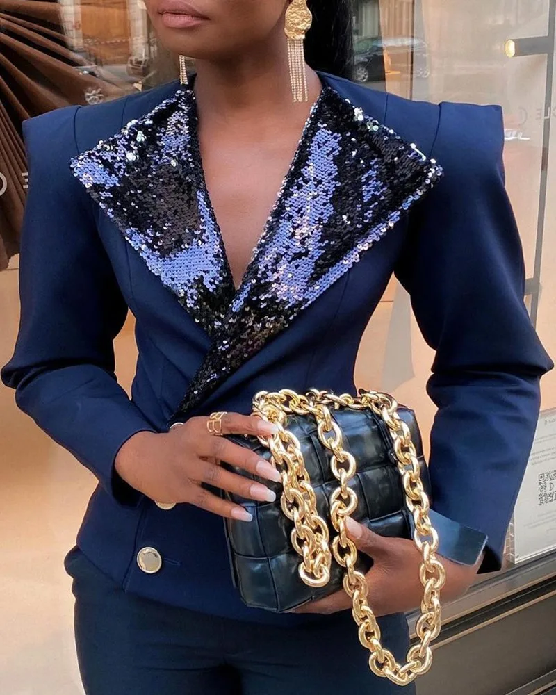 2021 new Women's Spring and Autumn Long Sleeve Buttoned Sequins Blazer Coat Female Jacket
2021 new Women's Spring and Autumn Long Sleeve Buttoned Sequins Blazer Coat Female Jacket