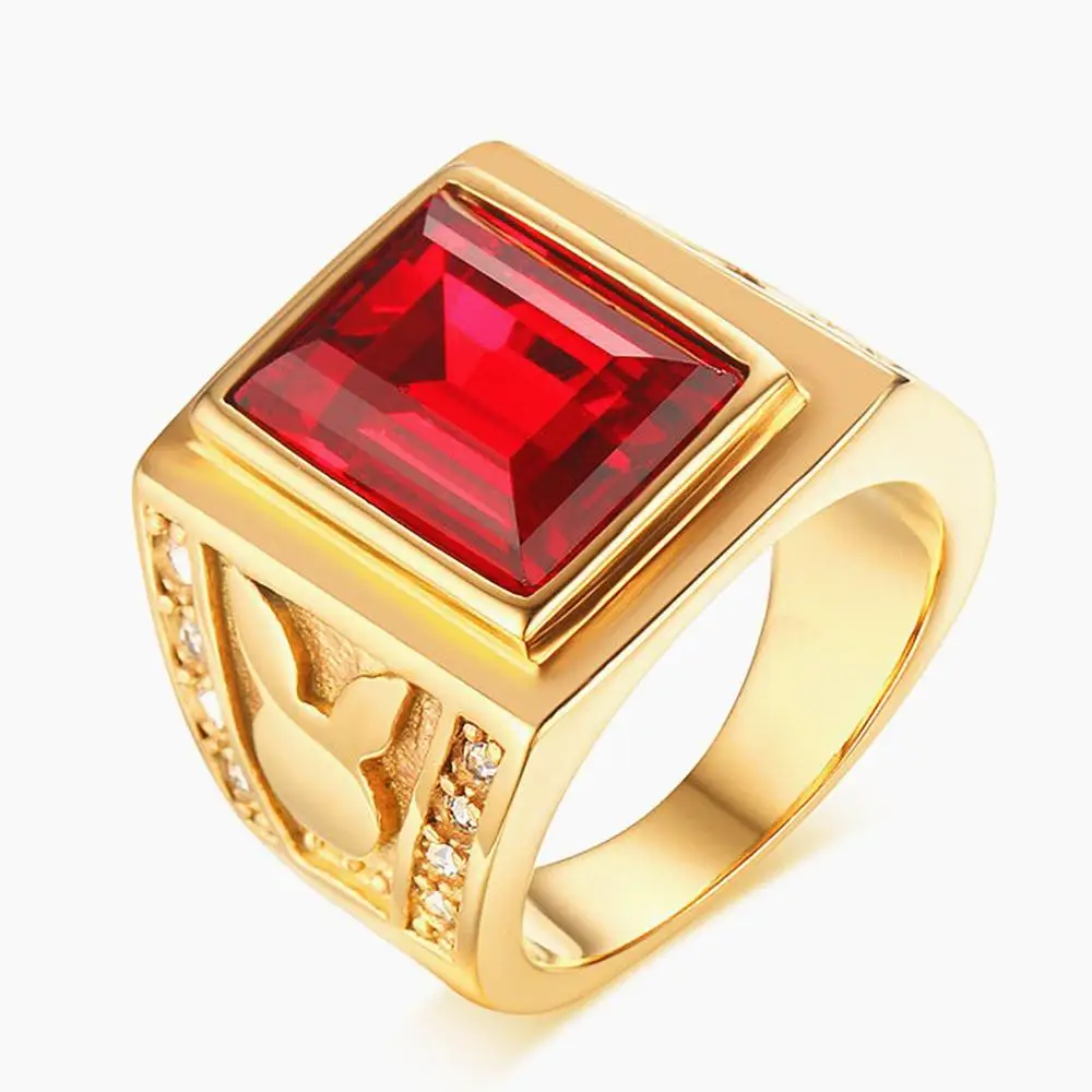 Fashion big square ruby red gemstones zircon diamond rings for men 18k gold color stainless steel jewelry bague luxury accessory
Fashion big square ruby red gemstones zircon diamond rings for men 18k gold color stainless steel jewelry bague luxury accessory