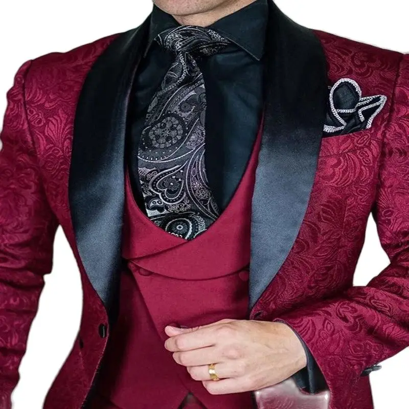 Tailor-made Burgundy Wedding Men Suits Slim Fit Tuxedo 3 Pieces Suits Groom Prom Jacquard Blazer Terno Masculino Suits
Tailor-made Burgundy Wedding Men Suits Slim Fit Tuxedo 3 Pieces Suits Groom Prom Jacquard Blazer Terno Masculino Suits