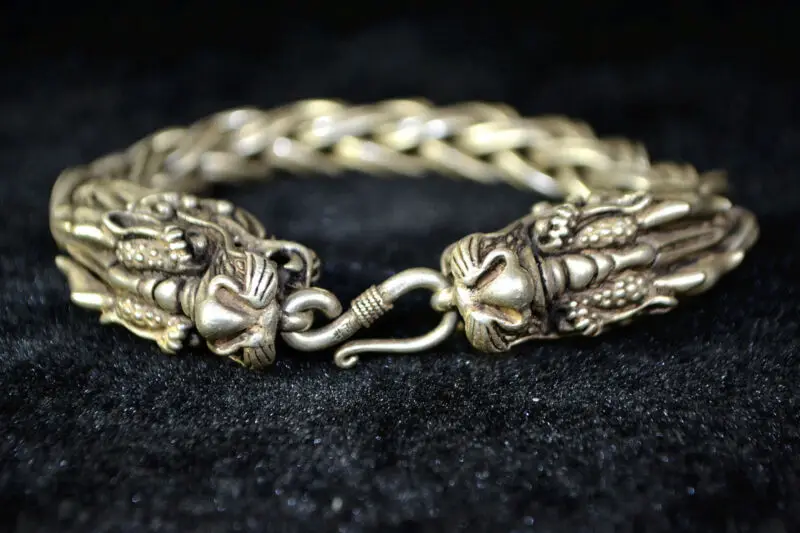 

Ручная работа, коллекционный Старый тибетский серебряный плетеный чехол, дракон, Благородный китайский браслет
