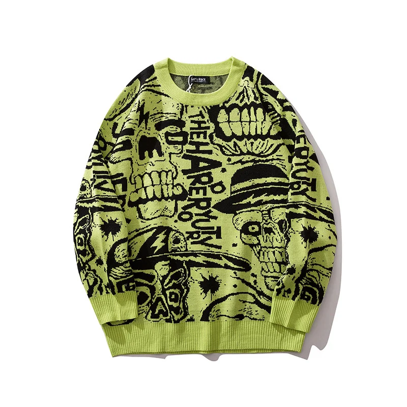 Men Hip Hop Knitted Sweater Streetwear Human Skeleton Letter Print Pullover 2021 Autumn Harajuku Cotton Casual Sweater Green
Men Hip Hop Knitted Sweater Streetwear Human Skeleton Letter Print Pullover 2021 Autumn Harajuku Cotton Casual Sweater Green