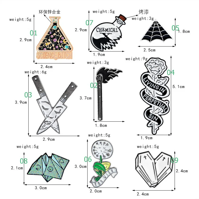 Halloween Punk Pins Collection Origami Coffin Chemical Cobweb Dagger Enamel Pins Lapel Pin Badges Chest Brooches For Men Women
Halloween Punk Pins Collection Origami Coffin Chemical Cobweb Dagger Enamel Pins Lapel Pin Badges Chest Brooches For Men Women