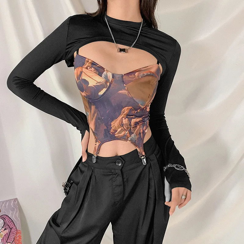 Autumn Y2K Harajuku Printing Top 2pcs Ladies Long Sleeve Cover T-shirts+Sling Corset Crop Tops Women Backless Streetwear S M L
Autumn Y2K Harajuku Printing Top 2pcs Ladies Long Sleeve Cover T-shirts+Sling Corset Crop Tops Women Backless Streetwear S M L