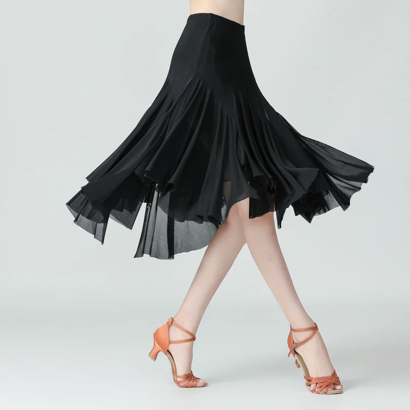 

Mesh Irregular Hem Long Skirt Modern Waltz National Standard Dance Wear Splicing Big Hemlines Dancing Stage Practice