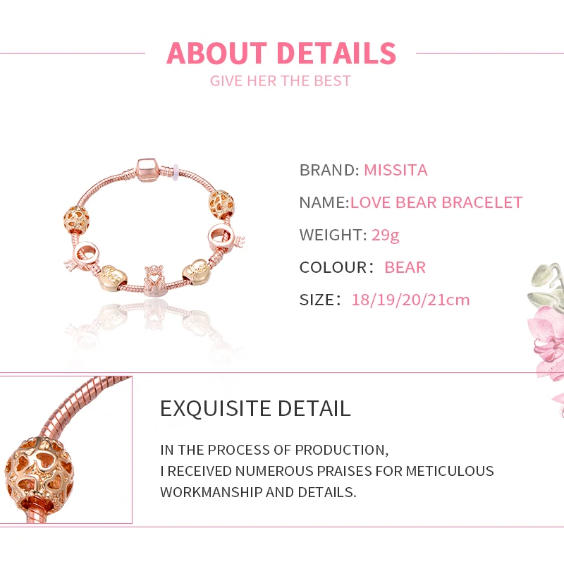 MISSITA 2019 NEW Rose Gold Charm Bracelet with Cute Bear Beads Bracelets for Women Anniversary Brand Gift Dropshipping 
MISSITA 2019 NEW Rose Gold Charm Bracelet with Cute Bear Beads Bracelets for Women Anniversary Brand Gift Dropshipping