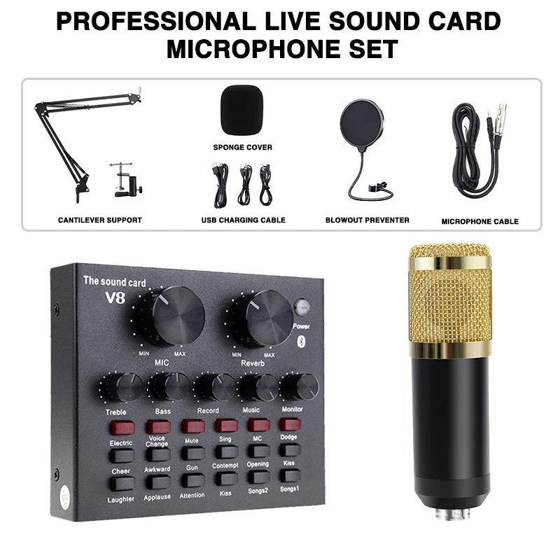 V8 Mobile Phone Live Sound Card Full Set 800 Condenser Microphone Set Vibrato Anchor Singing Recording Microphone
V8 Mobile Phone Live Sound Card Full Set 800 Condenser Microphone Set Vibrato Anchor Singing Recording Microphone
