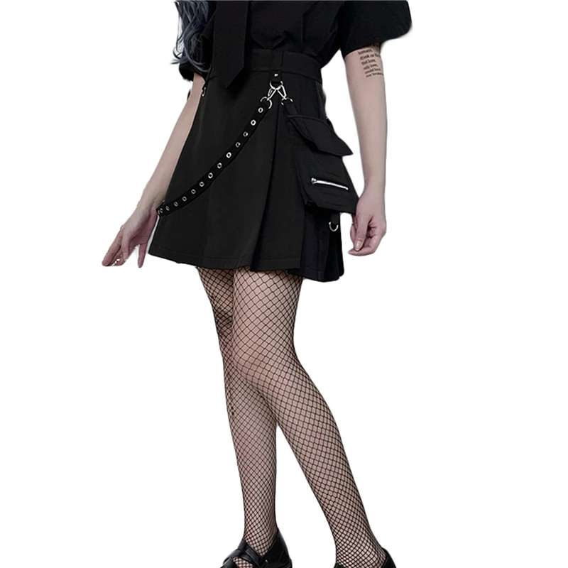 

2021 Punk Dark Academia Aesthetic Short A-Line Flare Skirt Y2K Streetwear Women Harajuku Gothic Skirts High Waisted Skirts