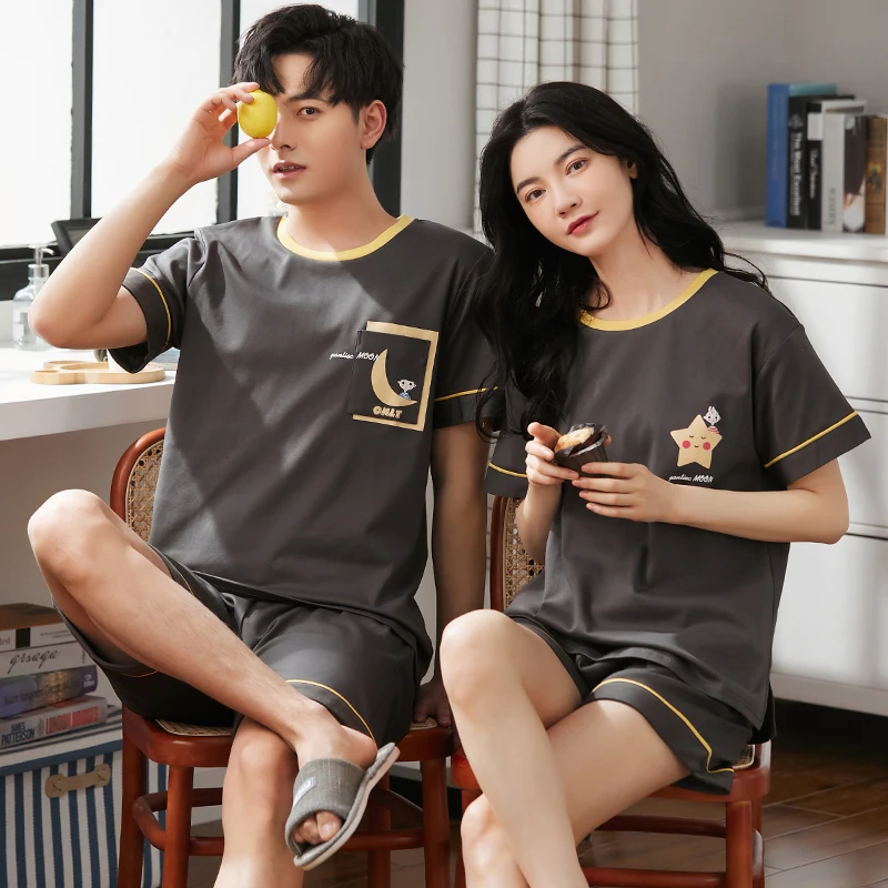 Couple Pajamas Set Leisure Soft 100% Cotton Women Sleepwear Summer Home Suit Simple Gray O-Neck Cartoon Nightwear For Men/women
Couple Pajamas Set Leisure Soft 100% Cotton Women Sleepwear Summer Home Suit Simple Gray O-Neck Cartoon Nightwear For Men/women