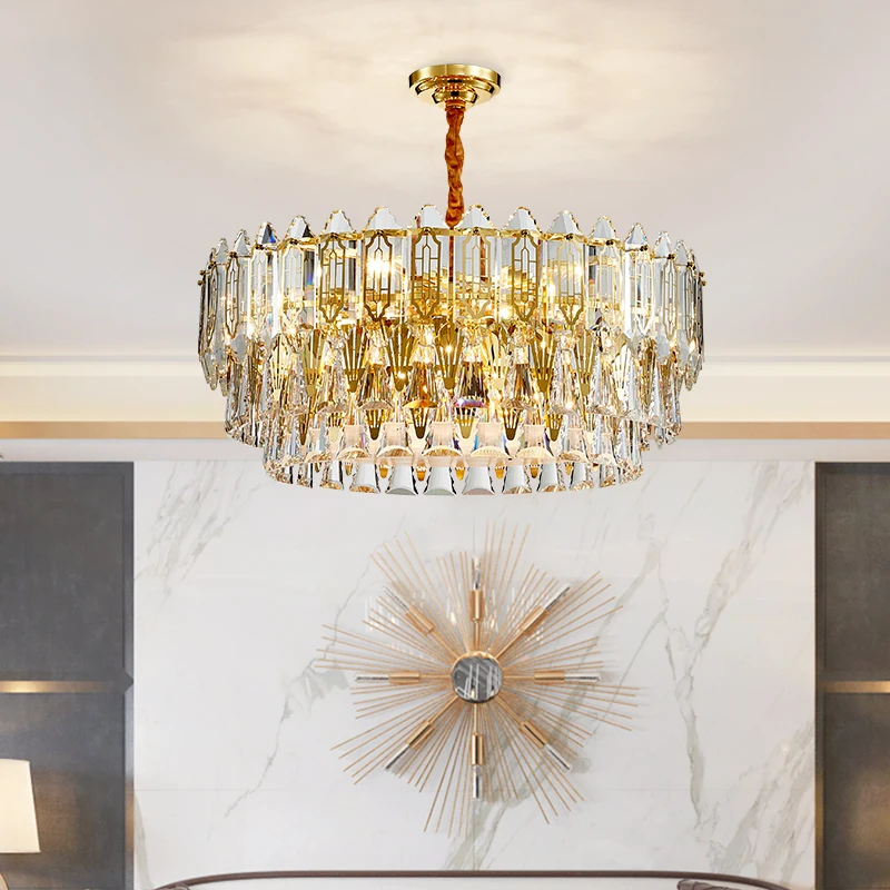 Luxury Design Home Decoration Round Circle Brass Stainless Steel Golden Bracket Crystal Chandelier Lamps
Luxury Design Home Decoration Round Circle Brass Stainless Steel Golden Bracket Crystal Chandelier Lamps