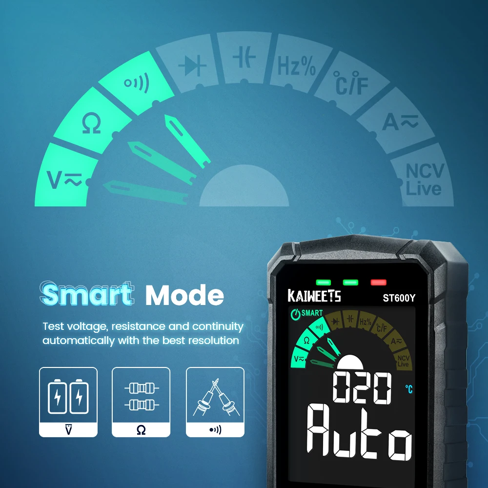 Цифровой мультиметр KAIWEETS ST600Y интеллектуальный ампервольтметр с автоматическим