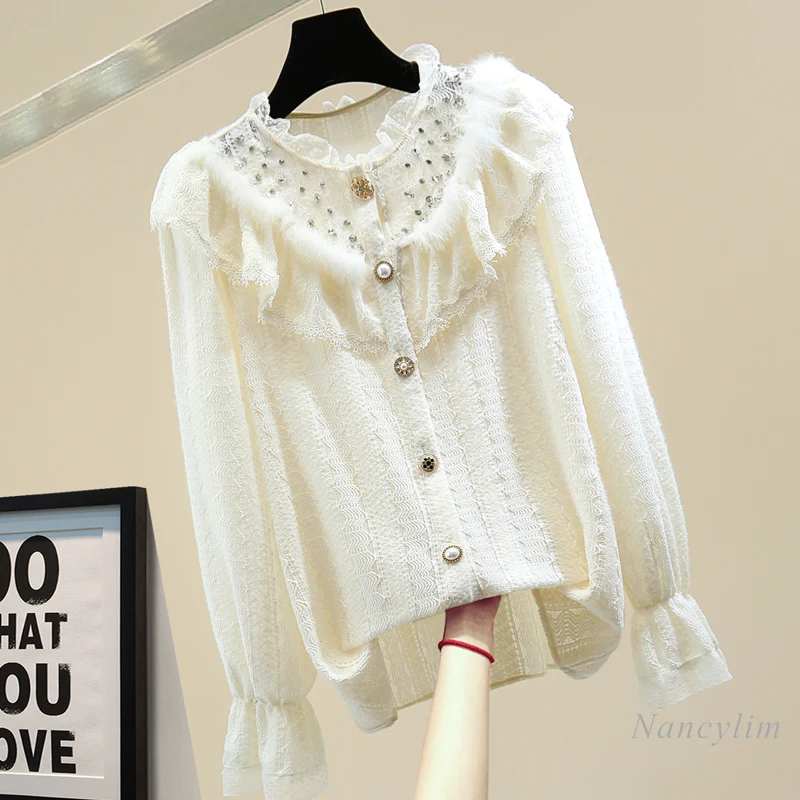 Diamond Brushed Lace Shirt Women 2021 Spring Korean Style Loose Elegant Ruffle Apricot Blouse Lady Tops
Diamond Brushed Lace Shirt Women 2021 Spring Korean Style Loose Elegant Ruffle Apricot Blouse Lady Tops